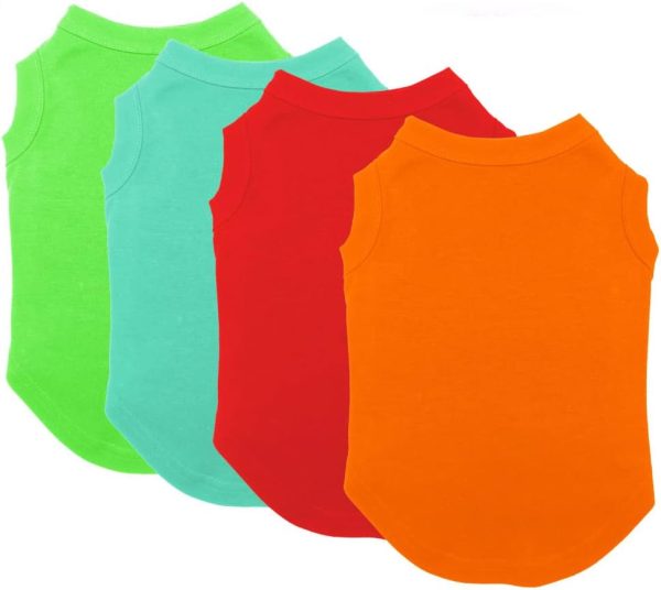 Dog Shirt Clothes, 4pcs Blank Dog Shirt Cotton Clothes Sleeveless Fit for Small to Extra Large Size, Pet Tank Top for All Breeds, Soft and Breathable, Light Blue/Green/Red/Orange, X-Small