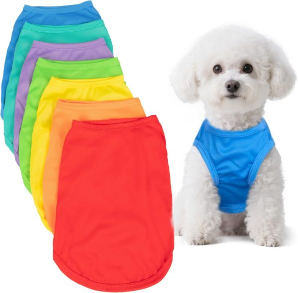 7 Pcs Small Dog Shirts,Solid Puppy Tanks Top,Lightweight and Breathable Pet Shirt for Summer,Doggy Sleeveless Vest T-Shirt for Small Dogs Cats,Size S