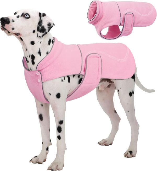 Dog Fleece Vest, XXXL Dog Coat Warm Dog Winter Jacket Thick Dog Sweaters for Extra Large Dogs, Reflective Dog Snowsuit Pet Cold Weather Clothing for Great Dane Labrador, Pink 3XL