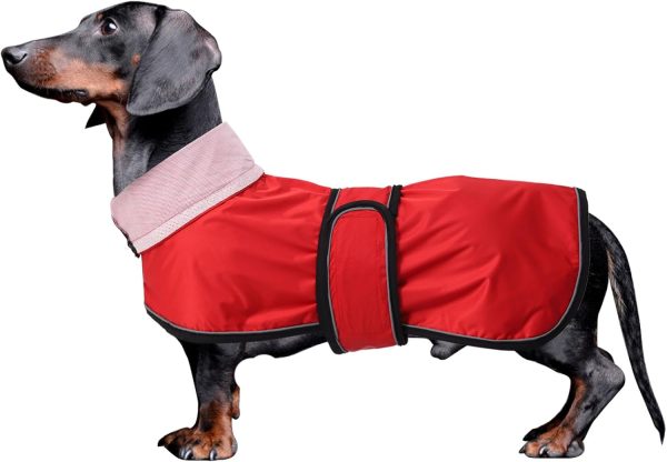 Dachshund Raincoat Weiner Dog Clothes Corgi rain Coat Jacket Hook Loop Closure Great for Dachshund Weiner Corgi Long Back Breeds Red L