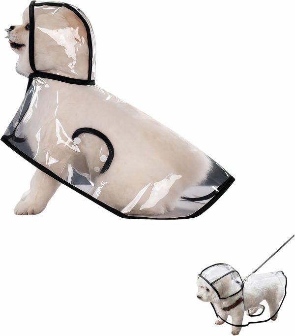 Transparent Dog Rain Poncho for Small Medium Dogs - Thick Waterproof Raincoat with Hidden Leash Hole & Adjustable Snaps, Windproof Hooded Cape for Bichon Poodle (Medium)