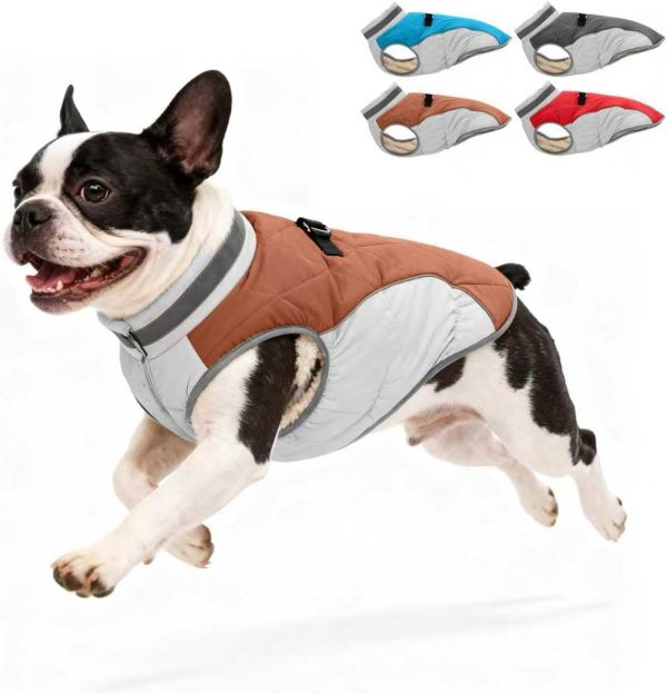 Dog Winter Coat for Small Dogs, Adjustable Puppy Warm Jackets in Cold Weather, Reflective Pet Fleece Vest with External Attachment Points, Zippered Cold-Weather Dog Winter Clothes, S Brown
