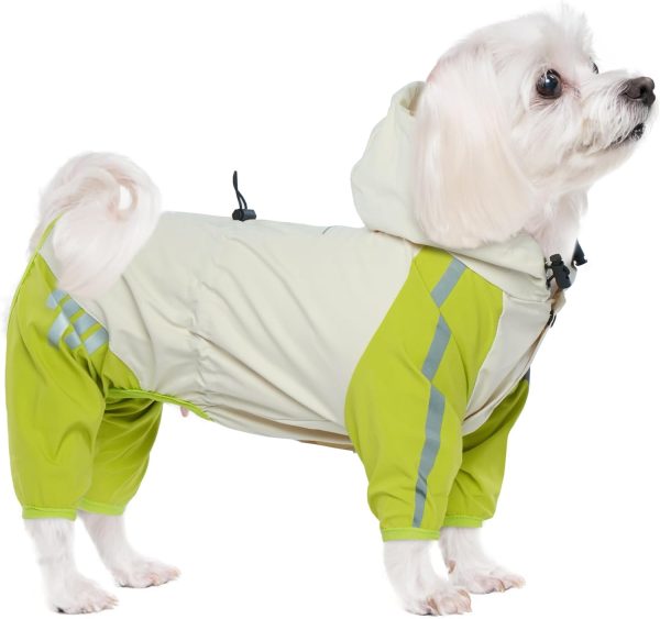 Dog Raincoat With Legs, Waterproof Clothes, Pet Rainproof Jacket With Leash Hole, Reflective Poncho for Small Dogs, Green M