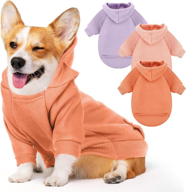 3 Small Dog Winter Hoodies, Warm and Soft Puppy Hoodies with Pockets, Pet Clothing, Suitable for Dogs and Cats (M: Weight: 9.4-13.2 lbs, Bright Color)