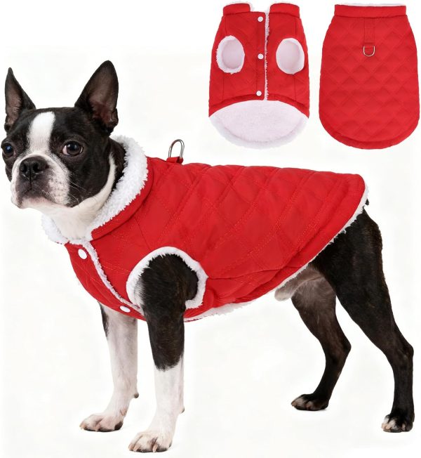 Dog Winter Coat, Warm Fleece Pet Jacket with Harness Built in, Water Resistant Windproof Collar Dog Puffer Vest, Doggy Snowsuits for Medium Small Dogs Cold Weather Apparel Outdoor, Red M