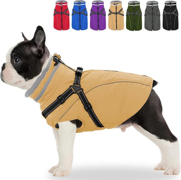 Dog Coat with Harness Built in, Waterproof Windproof Reflective Warm Puffer Jacket, Fleece Lined Vest Winter Parka for Small, Medium, Large Dogs​
