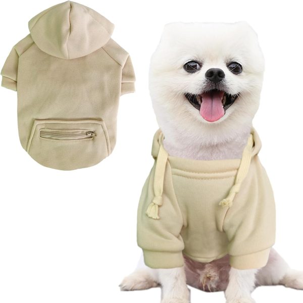 Pet Dog Warm Outerwear, with Pockets, Winter Dog Hoodies, Warm Puppy Clothing, Suitable for Small Chihuahuas (Beige, Medium)