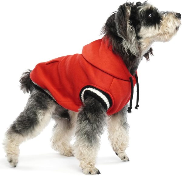 Dog Hoodie, Winter Dog Fleece Sweaters Pet Warm Sweatshirt with Pocket, Soft Warm Christmas Outfit Puppy Vest with Leash Hole for Small Medium Large Dogs Red XS