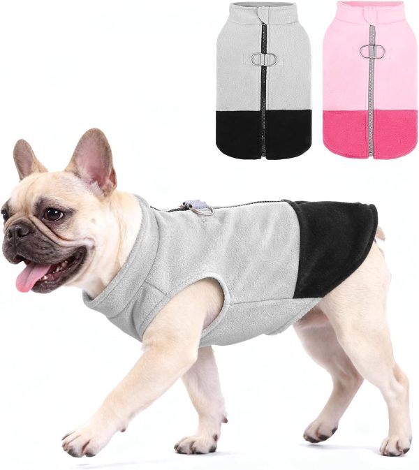 Dog Fleece Vest Sweater, Zip Up Step-in Pullover Warm Puppy Jacket with Dual Leash D-Ring for Small Medium Dogs, Cozy Soft Pet Winter Cold Weather Coats Fall Clothes Hoodie Boy Girl, Black L