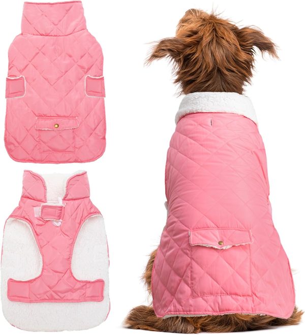 Dog Winter Coat - Windproof Fleece Warm Thick Dog Jacket Clothes for Cold Weather - Pink Pet Vest Coat Outfits for Small Medium Large Dogs - Indoor & Outdoor Use (S-XXL)