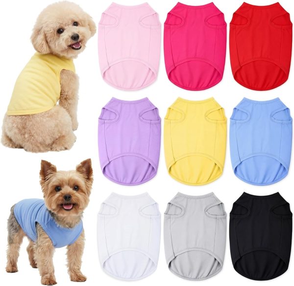 9 Pcs Dog Shirts for Small Dogs Colorful Cotton Dog Clothes Bulk Breathable Soft Lightweight Sleeveless Stretchy Red Pet Top Vest for All Seasons Valentine Outfit Gift(Medium, Solid-Colored)