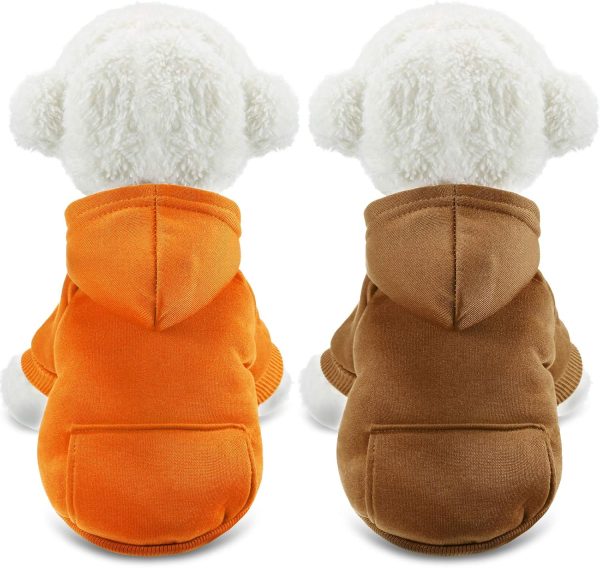 Two-Piece Winter Dog Hoodie, Warm Small Dog Sweatshirt, Cotton Jacket with Pockets, Suitable for Chihuahua Puppies, Puppy Clothing (Medium, Orange, Brown)