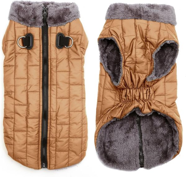 Warm Fleece Dog Coats with Durable Harness Buitl in D-Ring,Waterproof Puppy Jacket for Small Dogs,Dog Vest for Cold Winter,Burnished Khaki S