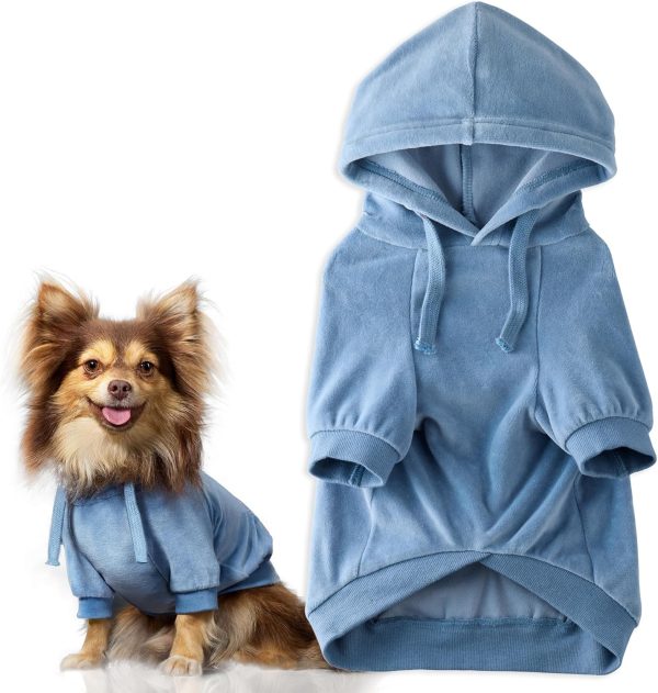 Organic cotton velvet dog hoodie, pet coat, suitable for small, medium and large dogs, faded denim, medium (20-45 lbs)