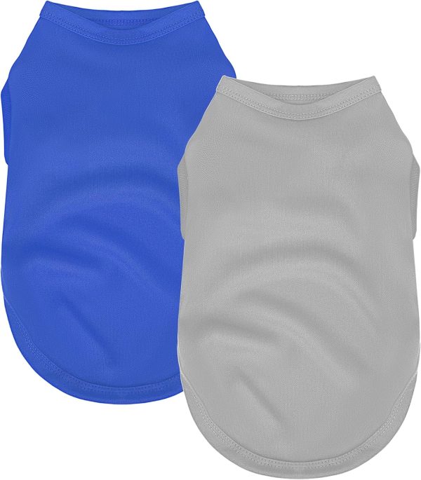 2 Pack Solid Color Dog Shirts - Lightweight, Quick Dry, Breathable Pet T-Shirts for Small to Large Dogs - Stretchy, Durable, Ideal for All Seasons and Holidays.Grey Blue XS